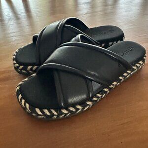 Tory Burch Criss Cross Espadrille Sandals - Black Leather - Size 9